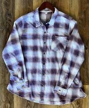 Vanilla Star Plaid Cotton Maroon Distressed Long Sleeve Flannel Shirt Women XL‎