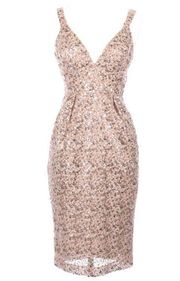 new Jill Stuart 𑁍 All Over Sequin MIDI Sheath Cocktail Dress 𑁍 Champagne Pink