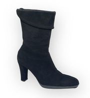 ⌘ Fold Over Back Zip Suede Heeled Boots ⌘ Black Size 6.5M ⌘