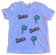 Mattel Barbie Employee Promo ONLY t Shirt Logo & Palm Tree white women V Neck S
