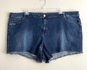 Lane Bryant Girlfriend Short Womens Plus Size 28 Dark Wash Cut Fringe Hem New