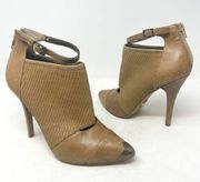 ABS Allen Schwartz Women Genuine Leather Booties Heeled Ankle Strap Tan Size 8.5