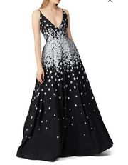 ML Monique Lhuillier Silver Metallic Flowers Floral Jacquard Gown 12