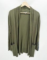 Market & Spruce Green Lightweight Faux Leather Trim Open Front Cardigan Womens M