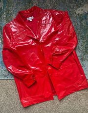 Vintage 90s Karen Kane red retro vinyl rain slicker jacket, size small medium