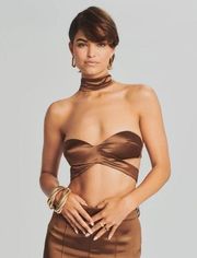 Retrofete Ross Top in Cognac Brown Size Medium NWT Satin Padded Bust