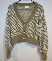 Dreamers by Debut Zebra Print Fuzzy Eyelash Knit Button Down Cropped Cardigan