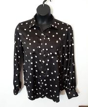 Chaps silky black & white button up shirt