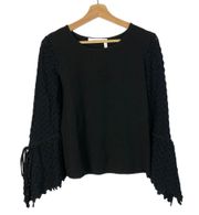 See By Chloe Black Knitted Crochet Flare Bell Sleeve Knit Blouse 36/S