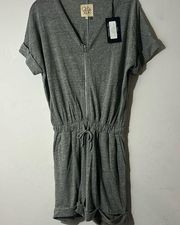 Chaser Zippered Front Knit Gray Romper With Pockets Size small