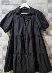 Black Tiered Mini Shirt Dress Medium