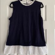 Loft Navy Blue & White Lace Ruffle Sweater Vest