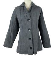 Habitat Clothes To Live In Shiny Quilted Coat Exaggerated Button Front Gray SZ L