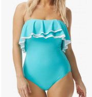 Contours by Coco Reef Womens Ruffle Strapless One Piece Swimsuit Blue 16 40C NWT