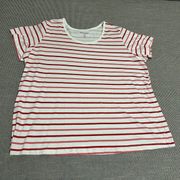 Woman Within Plus Size 26/28 2X Short Sleeve T Shirt White Stripe Red/Pink