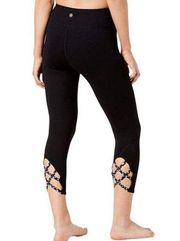 [Gaiam] Black Om High Rise Cutout Blue Lattice Yoga Crop Leggings Size Small S