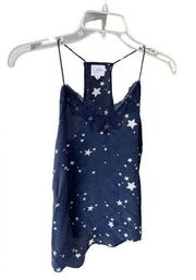 Cami NYC Womens Silk Star Print Racer Tank Top Navy Blue Size Extra Small