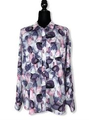 Skies Are Blue Purple Kaulin Button Down Blouse Flower Petals size XXL