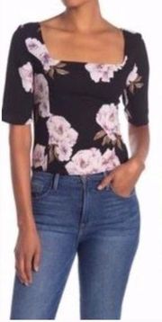 Free Press Black Graceful Floral Spaced Out Cropped Blouse NWT size Medium