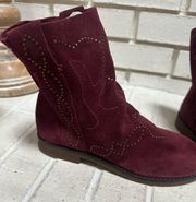 Yellow Box Burgundy Wine Suede Studded Boots ankle Booties Size 5