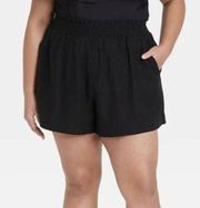 Ava & Viv Black Linen Blend Elastic Waist Shorts w/ Pockets 4X NEW