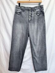 Universal Thread Gray Wash Denim High Rise Button Front Vintage Straight Jean