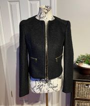 Wool Tweed Textured Zip Winter Work Crop Jacket