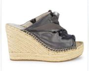 Kenneth Cole Gunmetal Grey Satin Espadrilles Wedge Sandals Size 7.5M.  B83