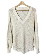 American Eagle  AEO Off White Knit V-Neck Sweater S