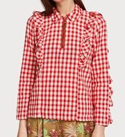 Scotch & Soda Ruffled Gingham Quarter Zip Top Size Extra Small