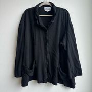 Flax Black Rayon Black Button Front Blouse Size Medium Lagenlook