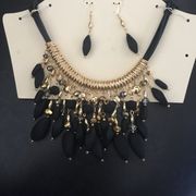 Badgley Mischka black gold necklace earrings