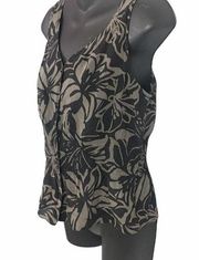 Sigrid Olsen black/taupe floral silk blouse Size 8