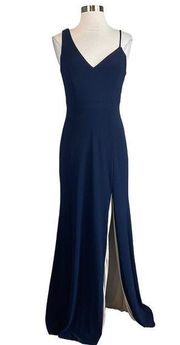Women's Formal Dress Size 4 Blue Sleeveless Thigh Slit Long Evening Gown
