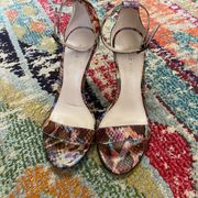 Pelle Moda multi color snake skin ankle strap heel