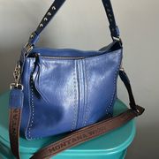 Montana West Blue Leather Studded Shoulder Carry Bag, Detachable Crossbody Strap