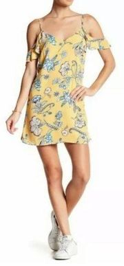Love, Fire Dress XL Ruffle Strap Yellow Blue Floral Cold Shoulder V Neck Lined
