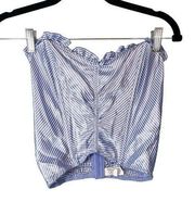 Vintage Valentino Light Blue Pinstripe Ruffle Intimate Corset Bustier Large NWOT