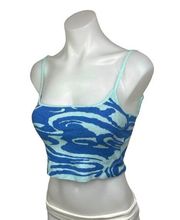 Blue Blush  Tie Dye Marble Swirl Print Spaghetti Strap Cami Crop Sweater Top Sz S