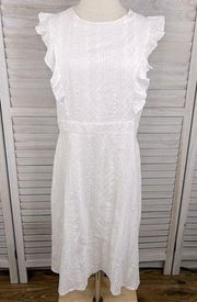 ECOWISH 100% Cotton White Eyelet Cap Sleeve Dress-Large