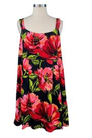 Black & Red Floral Pleated Sun Dress