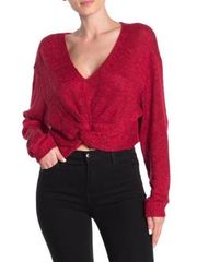 NWT TWIST FRONT CROPPED SWEATER SIZE M RED