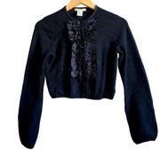 Women's Nanette Lepore Black Ruffle Cashmere Cardigan Sweater Small