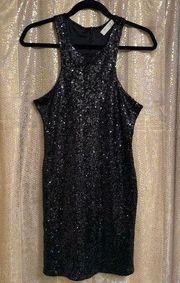 Bear Dance Women’s Medium Black Sequin Evening Sleeveless MIDI Dress Back Zip