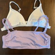 Xhilaration  Y2K Bikini Swim Tops Floral Ribbed White Purple XL