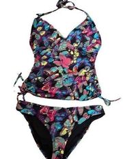 Victoria's Secret New  Colorful Butterfly 2 Pc. Swimsuit Top 34B Bottoms Medium‎