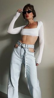 Weworewhat Cutout Waist Jeans 