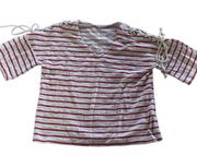 Jane and Delancey Shirt Women Medium White Pink Stripe V Neck Tie Sleeve Cotton