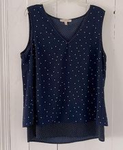 Skies Are Blue  Polka Dot Sleeveless V-Neck Top Size M