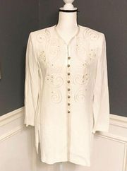 R & M Richards Embroidered Gold Button Down Tunic